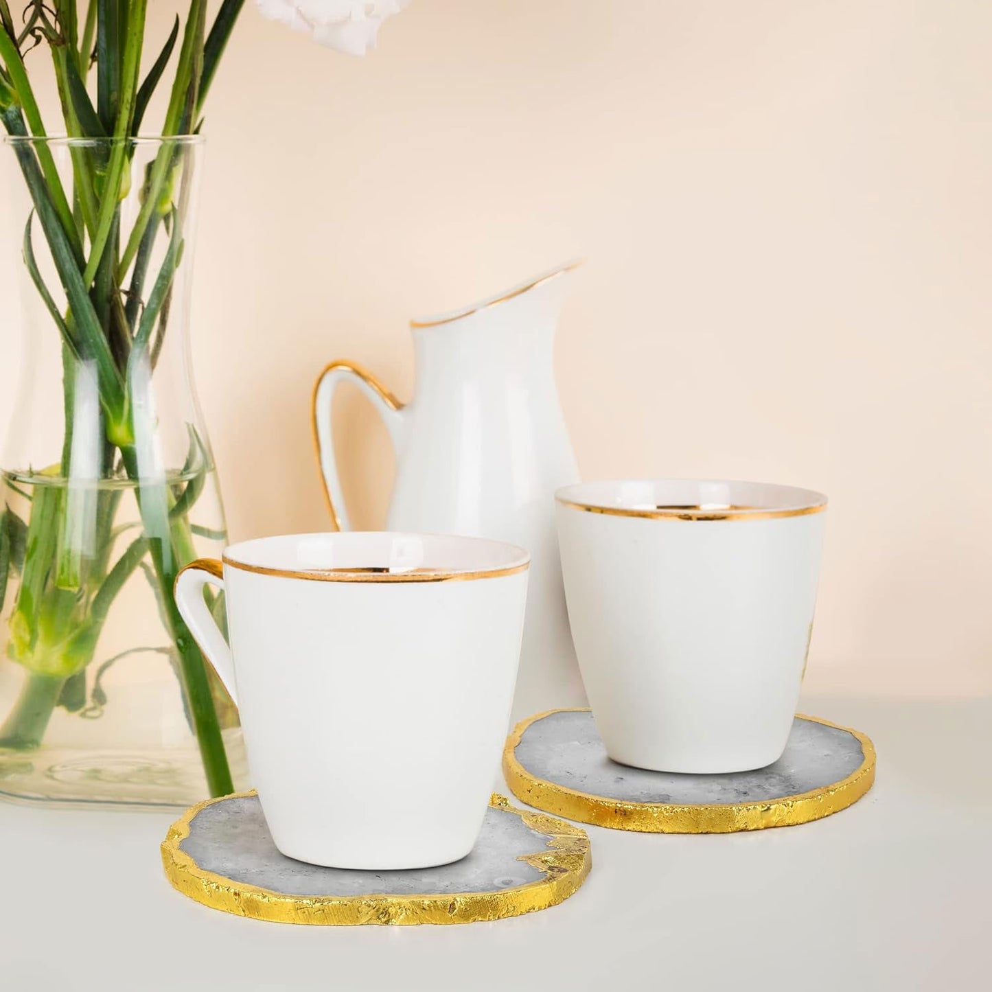 Natural Agate Coasters - Sliced White Natural Brazilian Gemstone, 3-4" Size – Set of 4