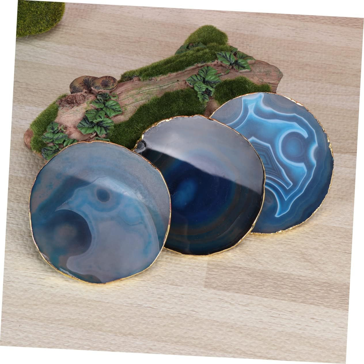 4 Pcs Fossil Decor Agate Decoration for Home Absorbant Stone Coasters Desk Coaster for Drink Gold Drink Coasters Gilt-Edged Agate Coasters Geode Coasters Blue Agate Absorbent Stone