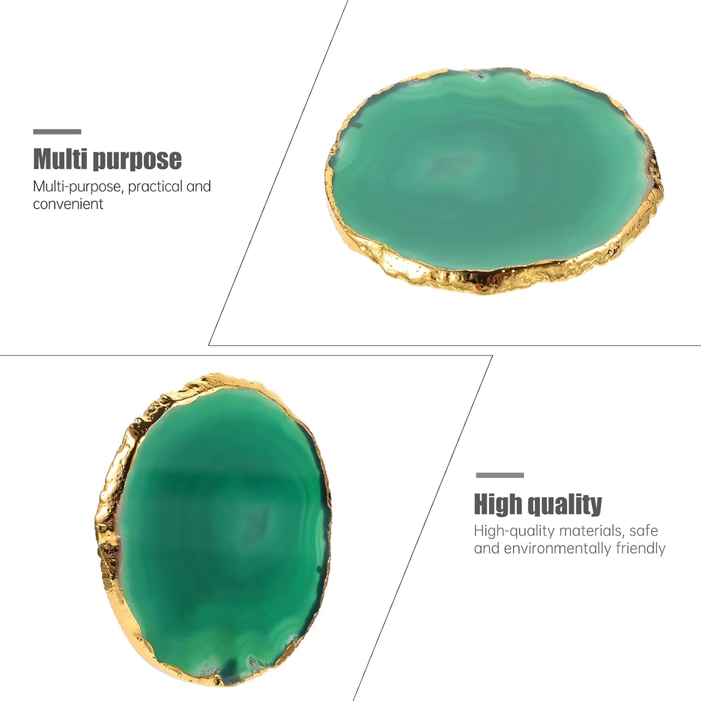 Green Gold Rimmed Agate Coasters - Set of 4 8-10Cm