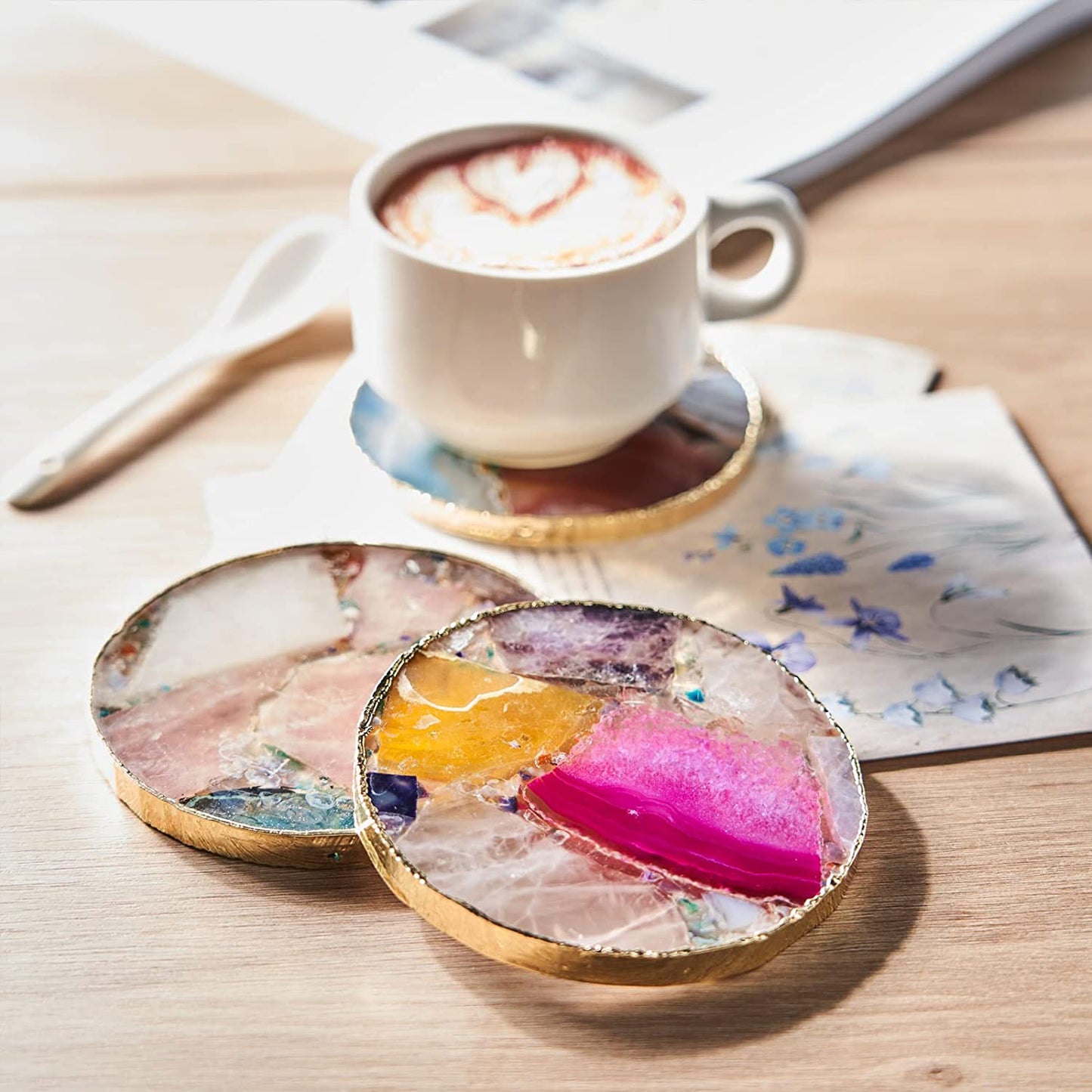 Rainbow Agate Coasters – Set of 4