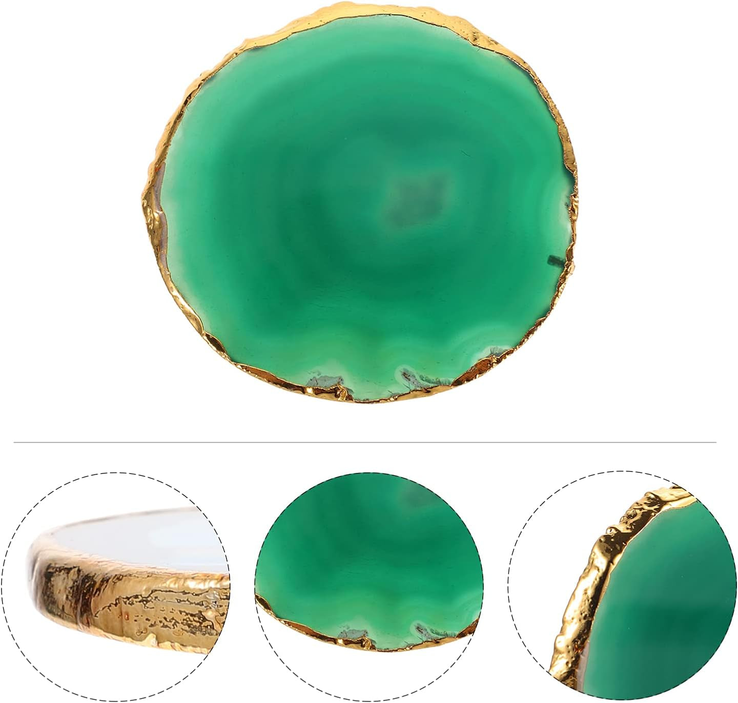 Green Gold Rimmed Agate Coasters - Set of 4 8-10Cm