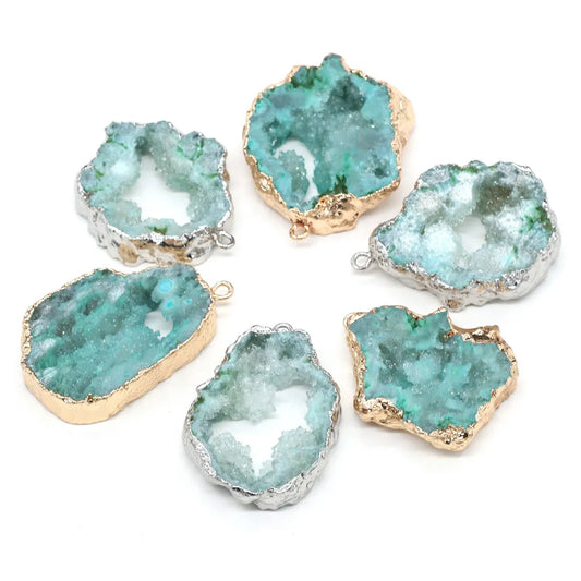 Irregular Green Quartz Crystal Natural Druzy Agates Pendants Natural Green Stone Quartz DIY Jewelry Making 25X35-30X40Mm