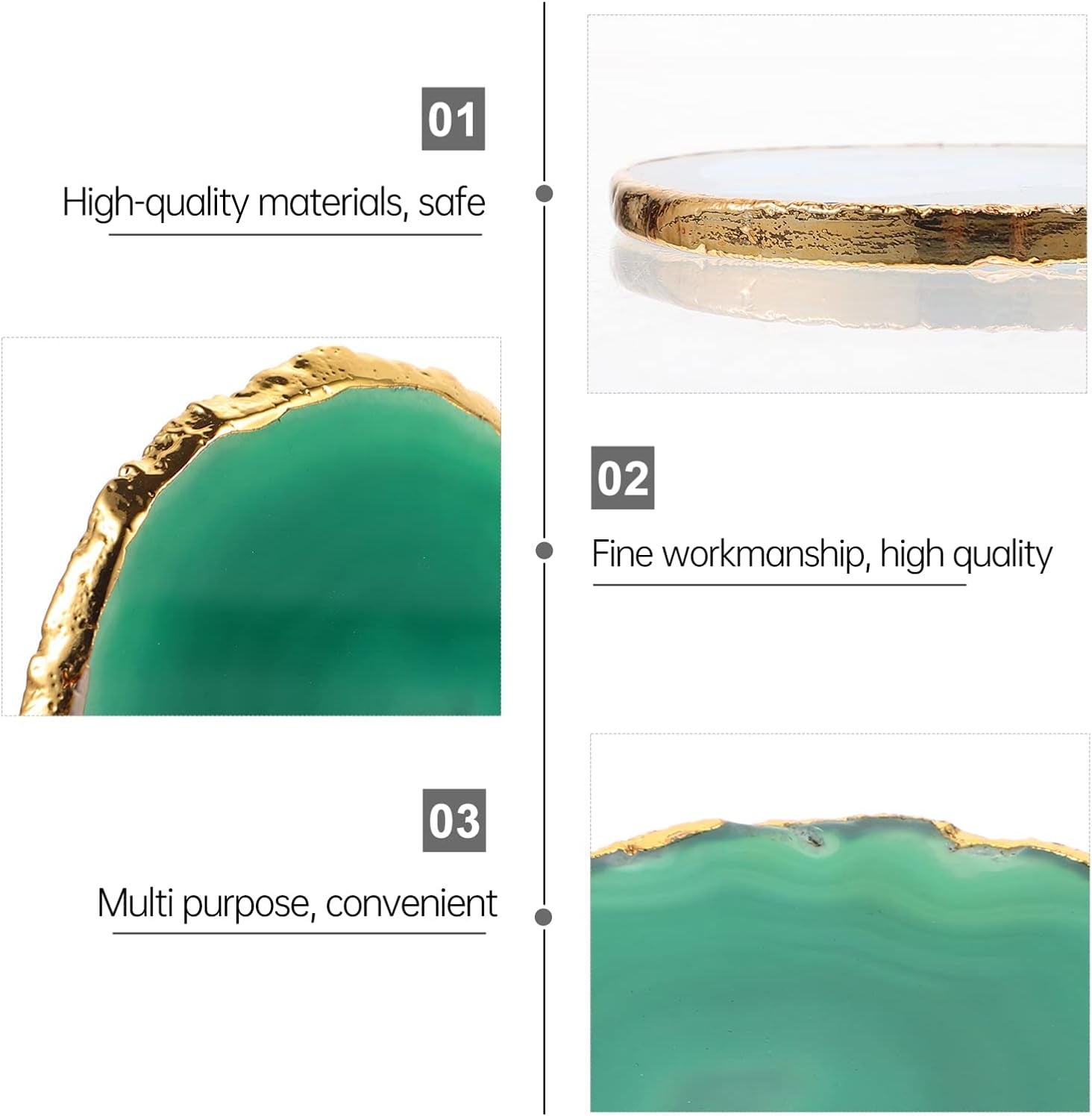 Green Gold Rimmed Agate Coasters - Set of 4 8-10Cm