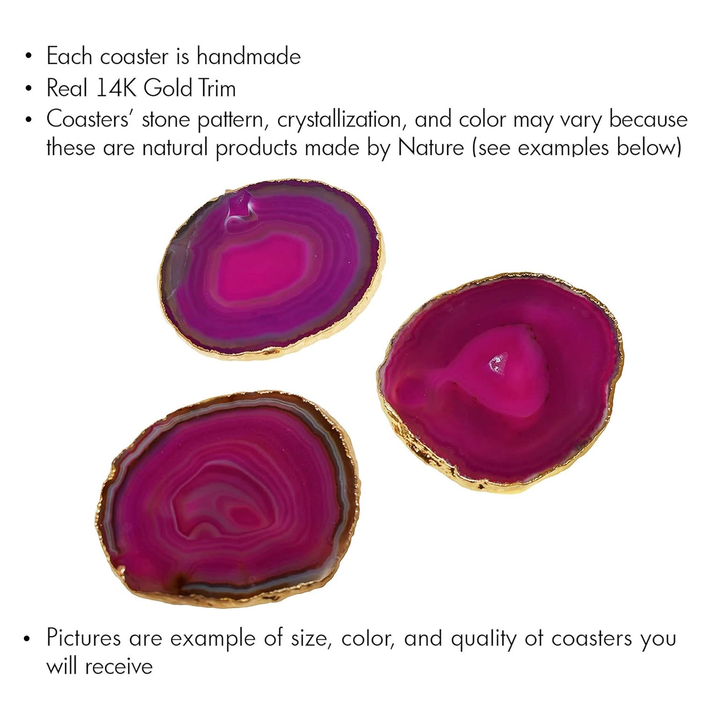 Pink Gold Rimmed Agate Coasters - Set of 4