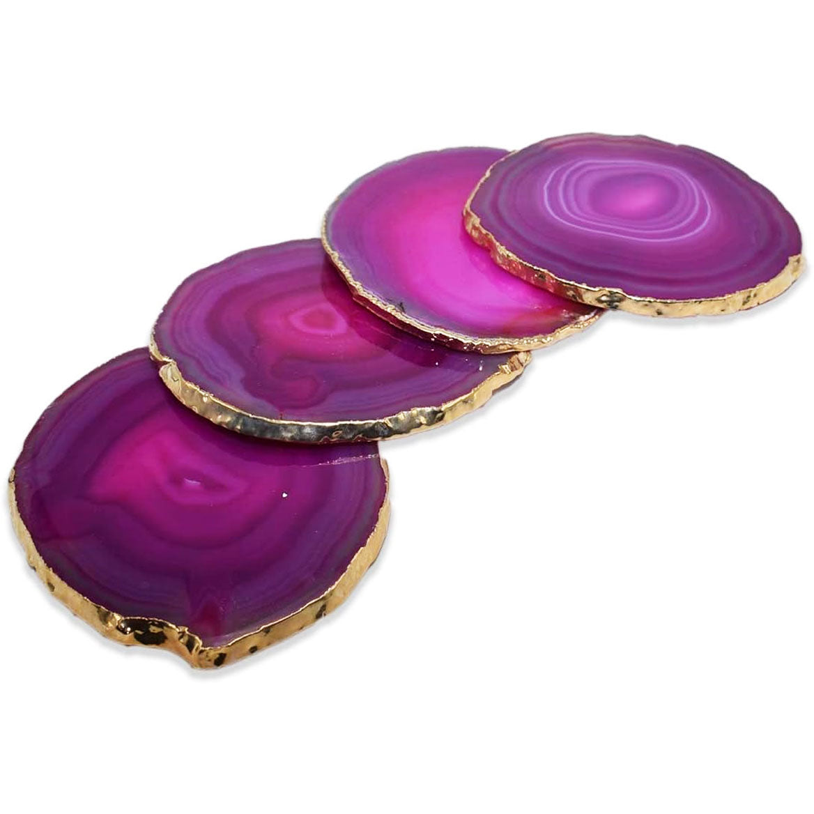 Pink Gold Rimmed Agate Coasters - Set of 4