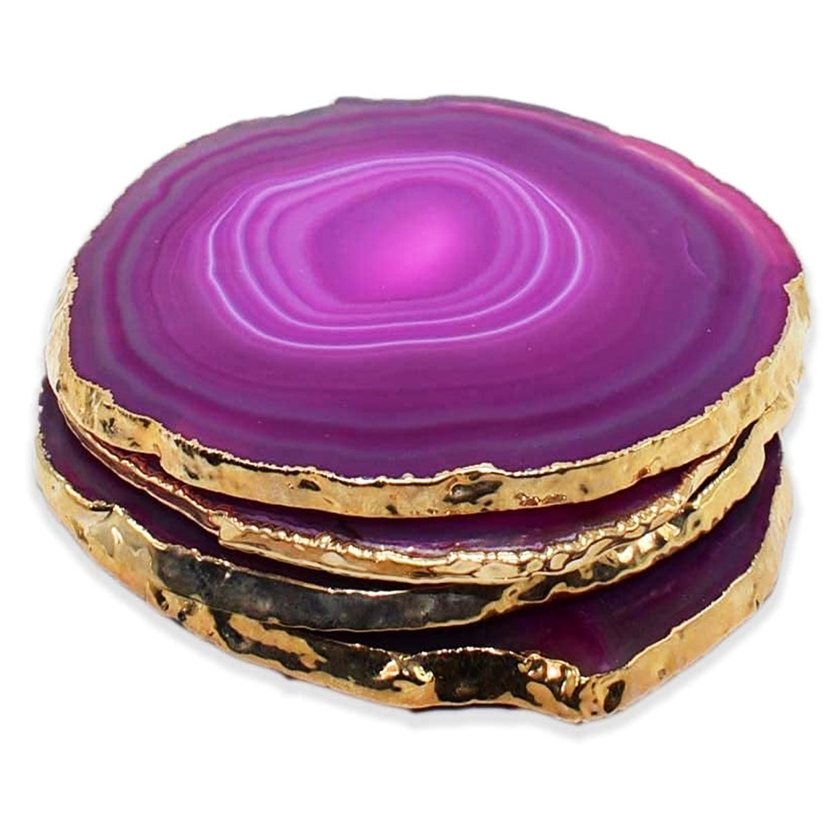 Pink Gold Rimmed Agate Coasters - Set of 4