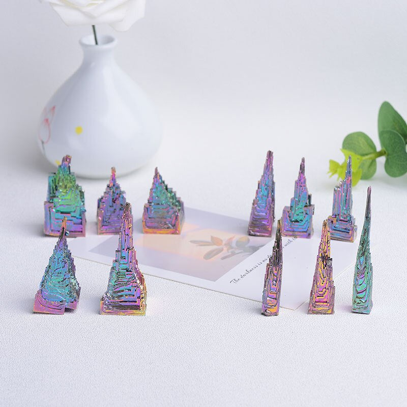 1Piece Natural Bismuthmetal Quartz Pyramid Bismuth Ore Quartz Gemstone Reiki Healing Stone Home Decoration Raw Crystals