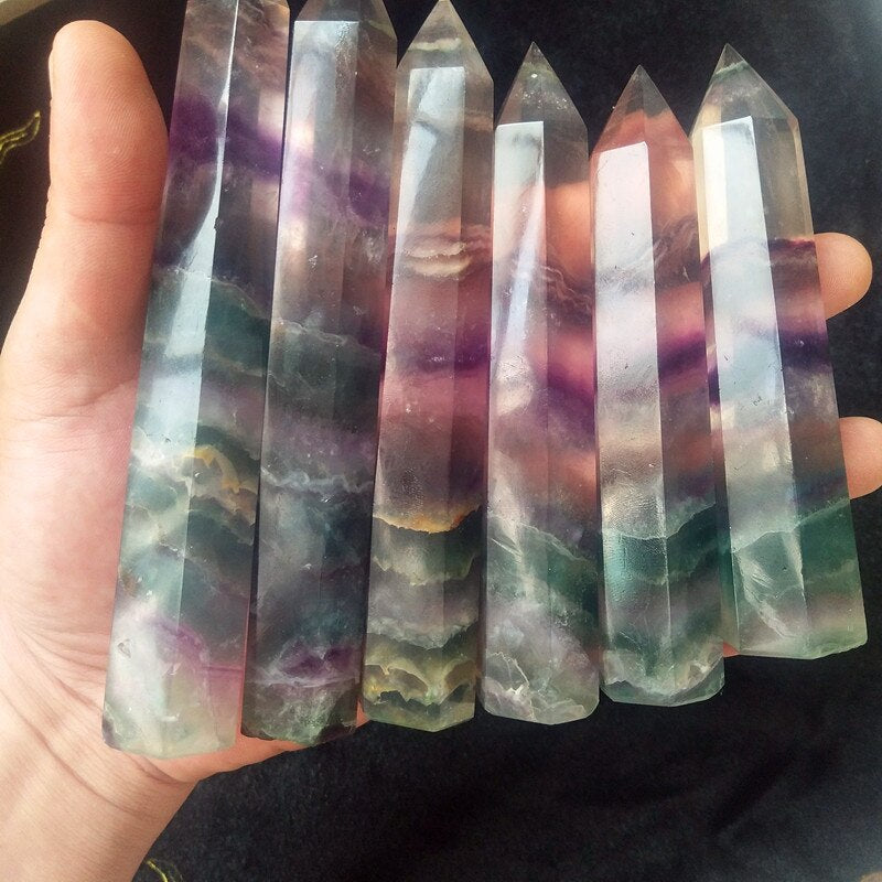 110 150Mm Natural Coloured Fluorite Crystal Tower Stone Wand Point Healing Crystals Room Decor Feng Shui Chakra Stones Polished