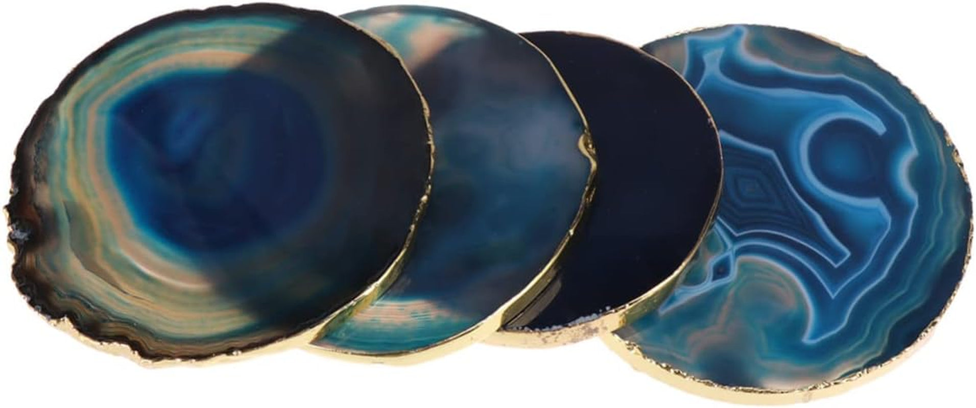 4 Pcs Fossil Decor Agate Decoration for Home Absorbant Stone Coasters Desk Coaster for Drink Gold Drink Coasters Gilt-Edged Agate Coasters Geode Coasters Blue Agate Absorbent Stone