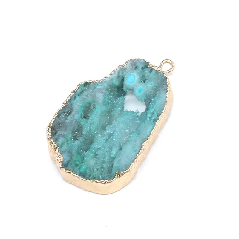 Irregular Green Quartz Crystal Natural Druzy Agates Pendants Natural Green Stone Quartz DIY Jewelry Making 25X35-30X40Mm