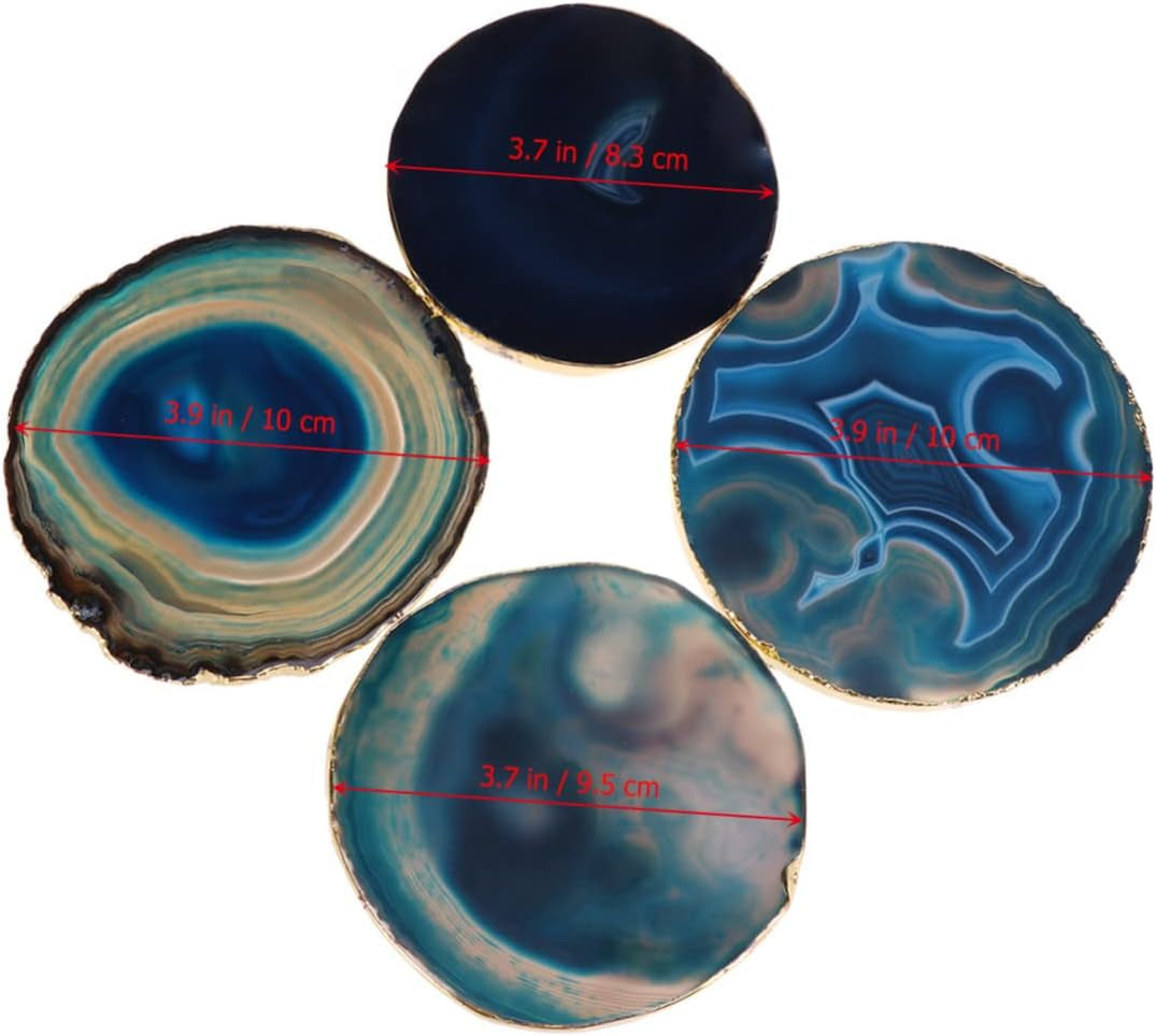 4 Pcs Fossil Decor Agate Decoration for Home Absorbant Stone Coasters Desk Coaster for Drink Gold Drink Coasters Gilt-Edged Agate Coasters Geode Coasters Blue Agate Absorbent Stone