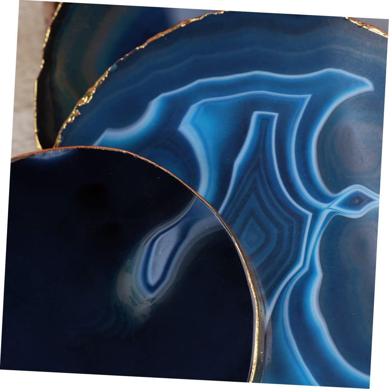 4 Pcs Fossil Decor Agate Decoration for Home Absorbant Stone Coasters Desk Coaster for Drink Gold Drink Coasters Gilt-Edged Agate Coasters Geode Coasters Blue Agate Absorbent Stone