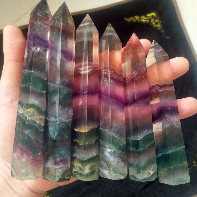 110 150Mm Natural Coloured Fluorite Crystal Tower Stone Wand Point Healing Crystals Room Decor Feng Shui Chakra Stones Polished