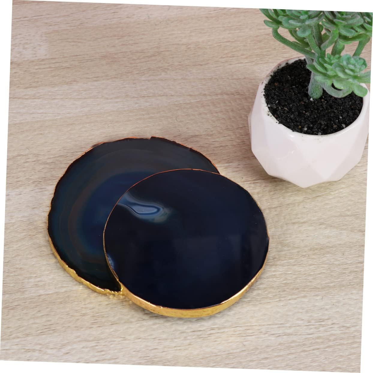 4 Pcs Fossil Decor Agate Decoration for Home Absorbant Stone Coasters Desk Coaster for Drink Gold Drink Coasters Gilt-Edged Agate Coasters Geode Coasters Blue Agate Absorbent Stone