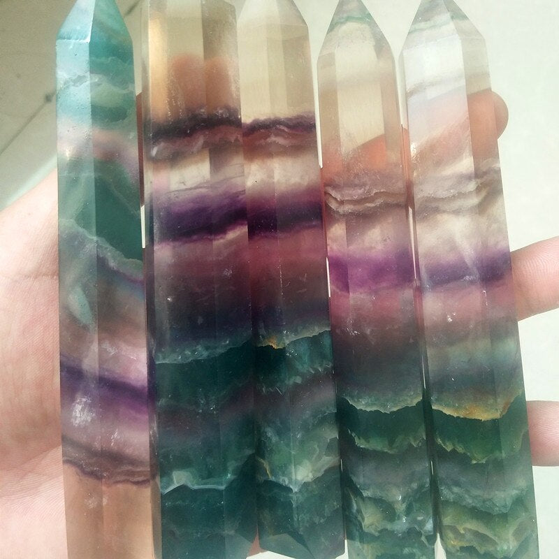 110 150Mm Natural Coloured Fluorite Crystal Tower Stone Wand Point Healing Crystals Room Decor Feng Shui Chakra Stones Polished