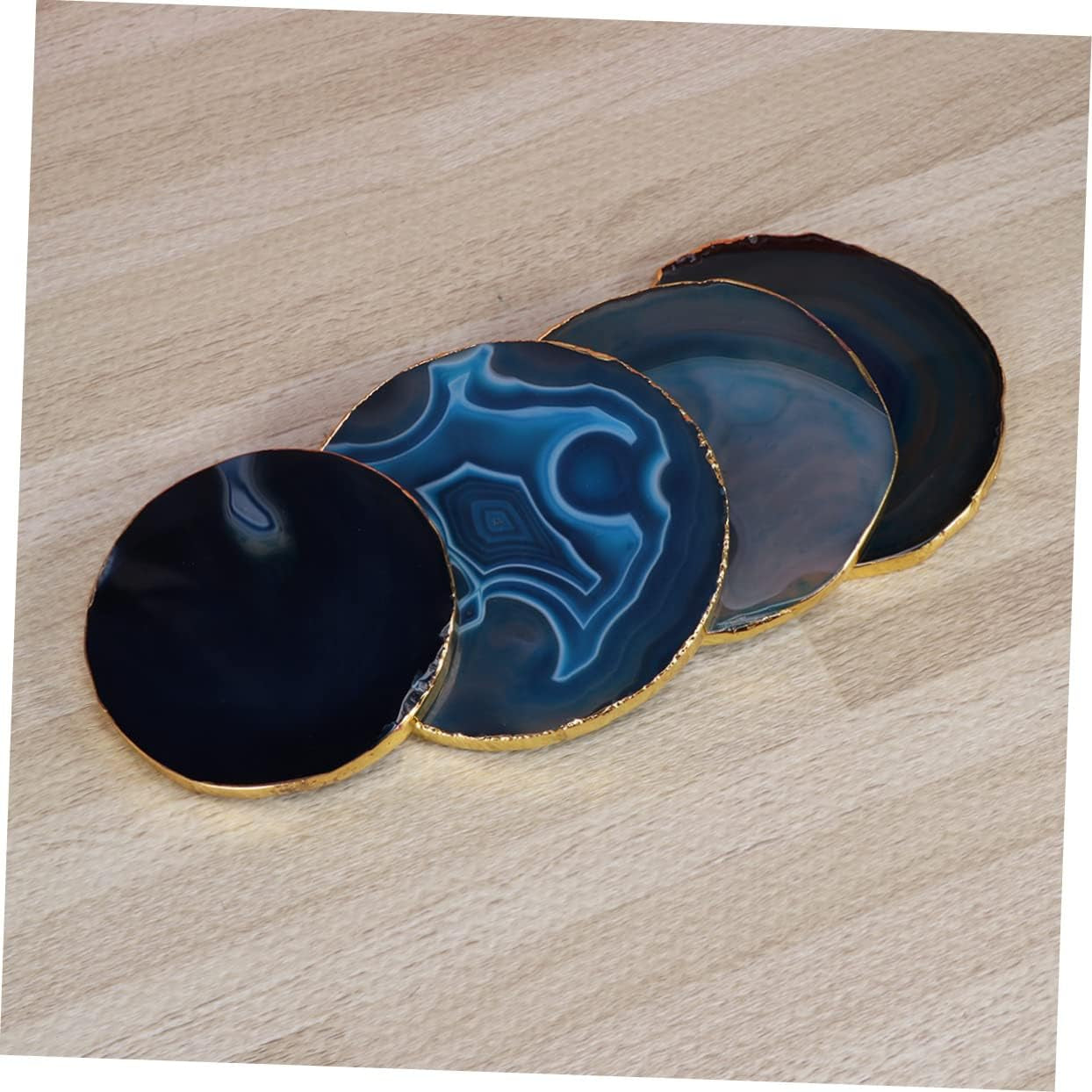 4 Pcs Fossil Decor Agate Decoration for Home Absorbant Stone Coasters Desk Coaster for Drink Gold Drink Coasters Gilt-Edged Agate Coasters Geode Coasters Blue Agate Absorbent Stone